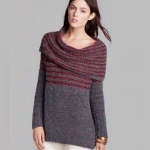 Free People Red/Gray Off-Shoulder Knit Sweater, Sz M (P2P 22”)